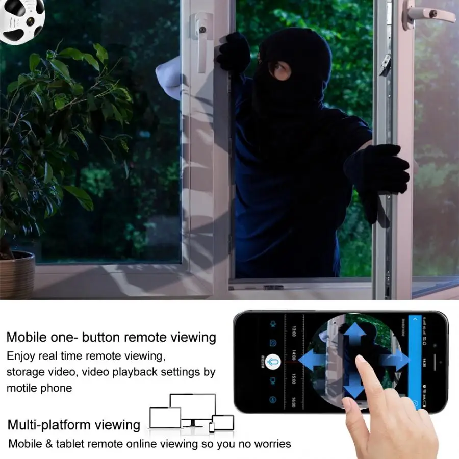 Рыбий глаз 360 градусов беспроводная WiFi 1080P интеллектуальная камера