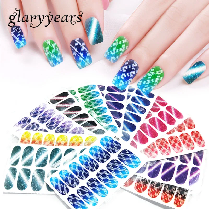 

glaryyears 1 Sheet Glitter ZJ-YS Nail Art Decoration Full Cover Gradient Colored Nail Sticker Rainbow Pattern Polish Wraps Decal