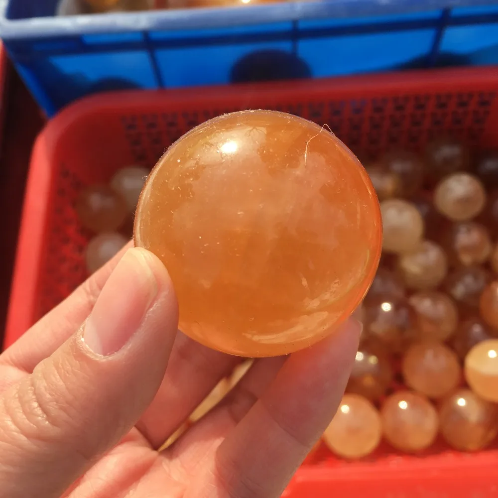 50mm Natural Citrine Calcite Quartz Crystal Sphere Ball Healing Gemston 2