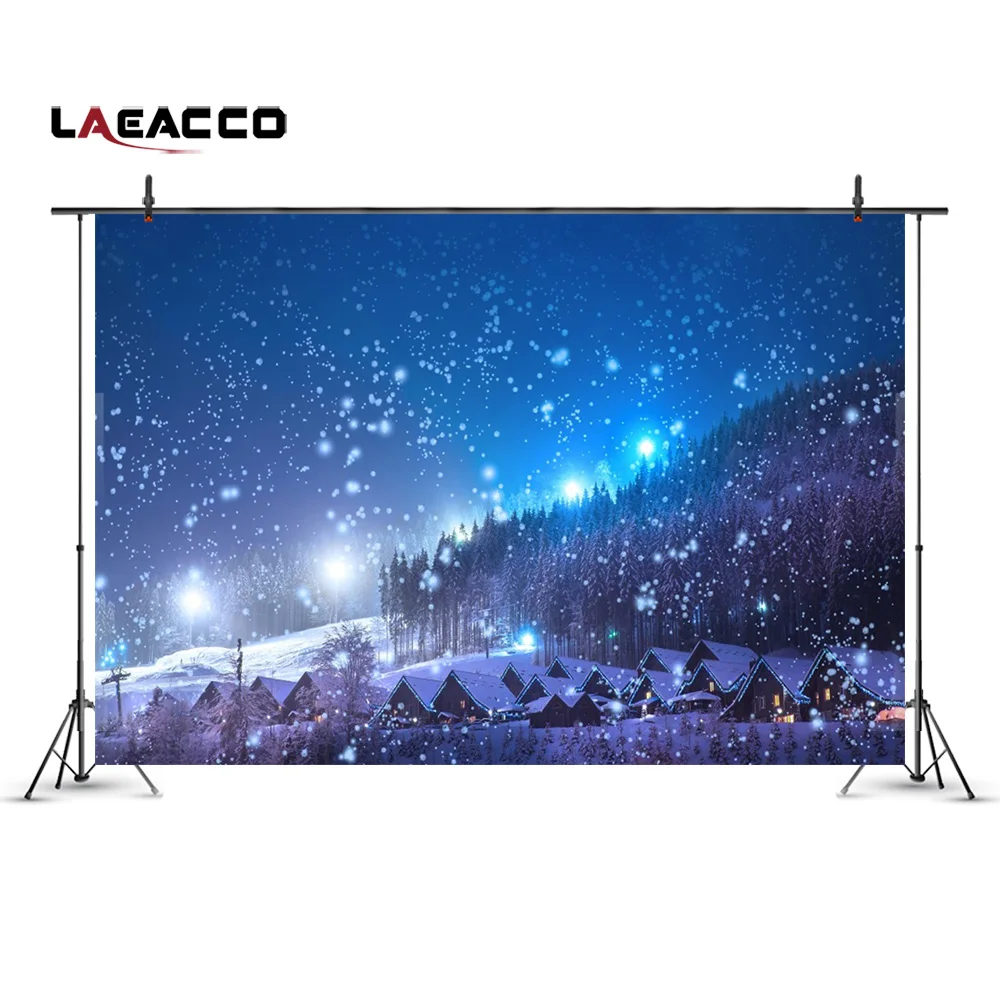 Laeacco Forest Rural Snowflakes Christmas Night View Photography Backgrounds New Year Decor Backdrops For Photo Studio