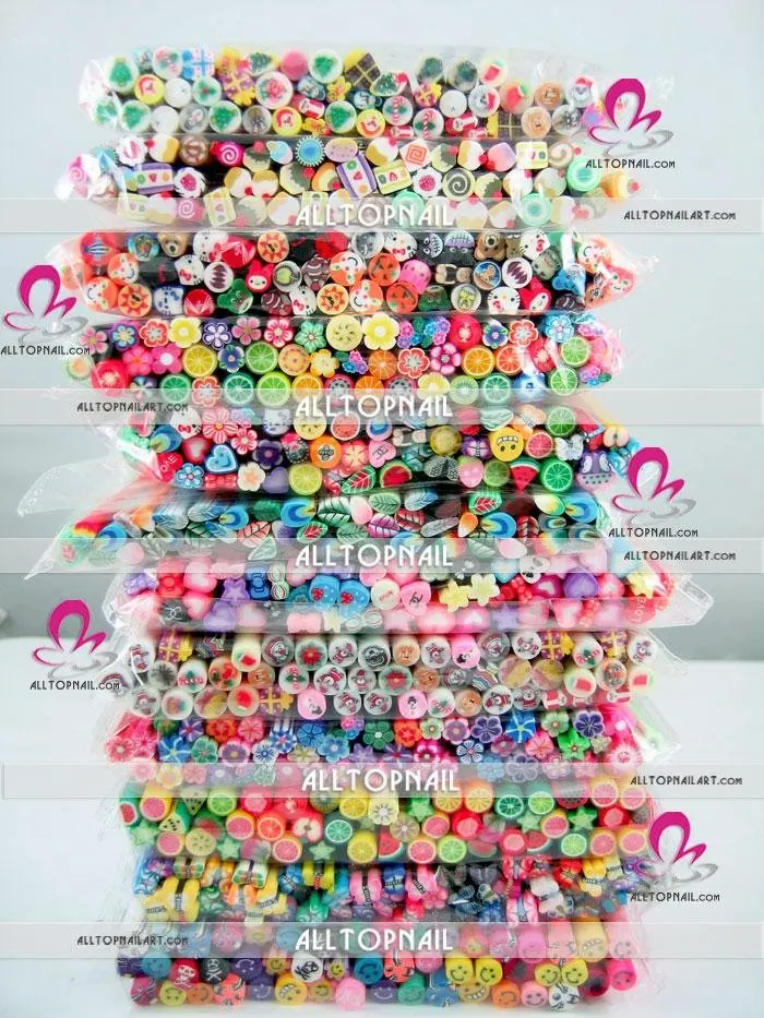 Feather cartoon fruit festival-mixed style polymer clay nail art canes A_Grade 100pcs