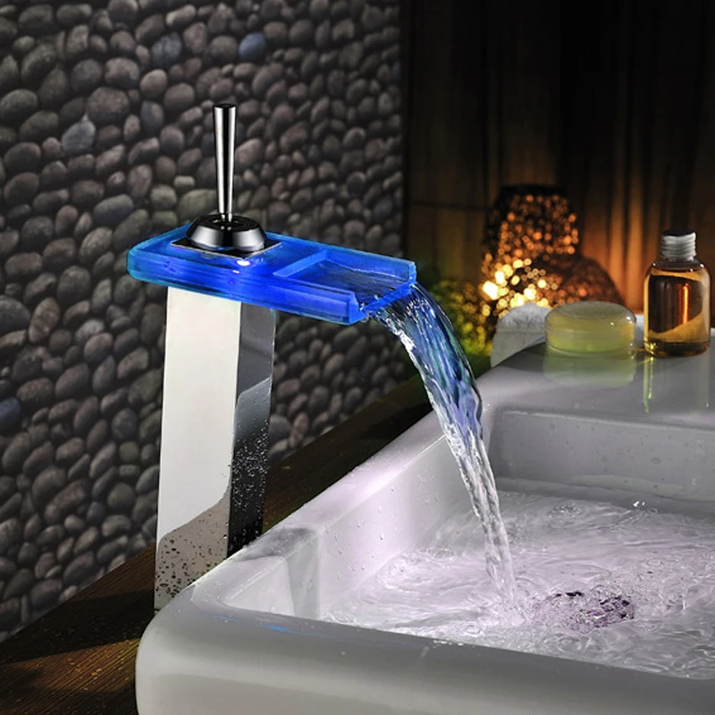 BAKALA, классический кран для ванной комнаты, хромированный светодиодный Водопад, кран для раковины, светодиодный, меняющий цвет, водопад, LH-8060