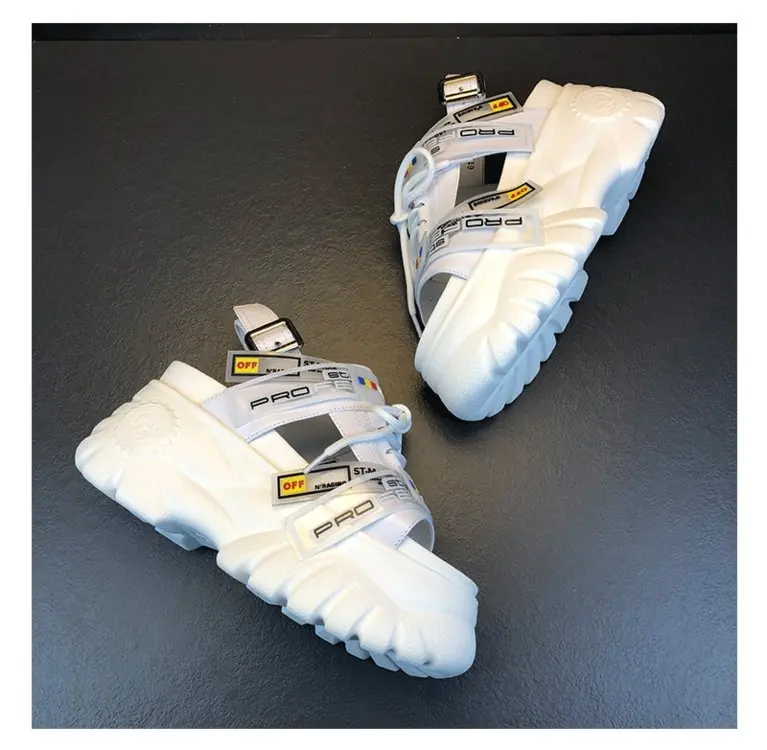 XDA Summer Women 8cm Wedge High Heels 2019 Chunky Sandals Buckle Female Shoes Platform Leather Casual Slippers Woman Sandals