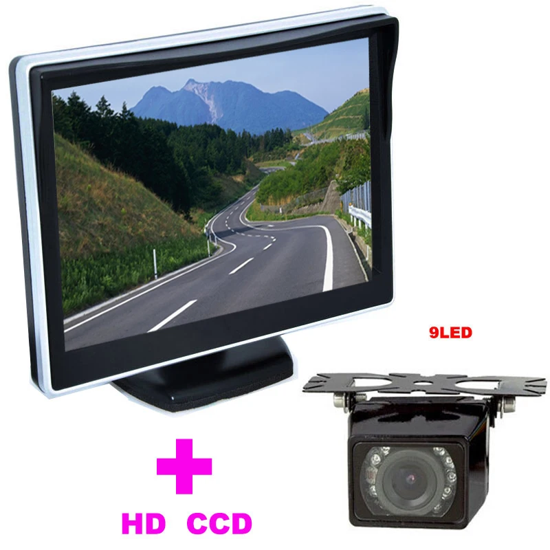 

9LED Car Rearview Camera 170 Angle car backup camera 2 in 1 Auto Parking Assistance System 5" TFT LCD Car mirror Monitor