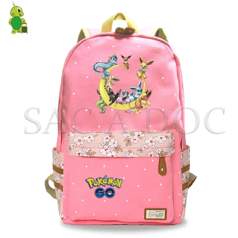 Светящийся рюкзак с покемонами для девочек, школьные сумки с цветочным рисунком и волнами, Пикачу, генгар, напечатанные рюкзаки для ноутбука, дорожные сумки, повседневный рюкзак - Цвет: 23