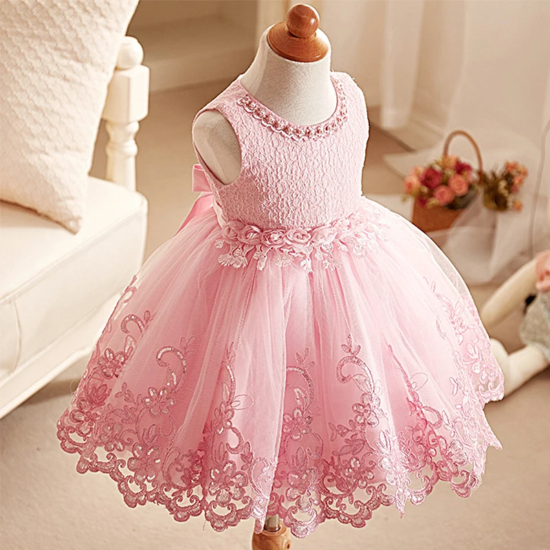 Summer Girls Dresses Lace Mesh Pearls Children Wedding Party Dresses Kids Evening Ball Gowns Formal Baby Frocks Clothes for Girl hayden vintage lace flower girls dresses summer costume for teens girl children clothing kids clothes girls party frocks designs