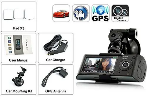 Coche DVR Cámara Dual Sensor de gravedad Gps Tracker soporte Google Maps en revisión 2,7