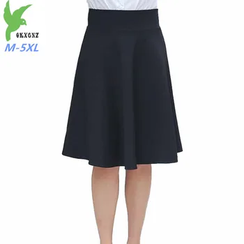 

Large size M-5XL A-line skirt women Spring summer Elastic waist Wild Long skirt female Autumn Winter Black high waist skirts G40