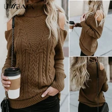Women's Sweater Turtleneck Winter off-shoulder Sweater Female Knitted Women Sweater Pullover Female Pull Femme DB135 beige cable pattern off shoulder pullover sweater