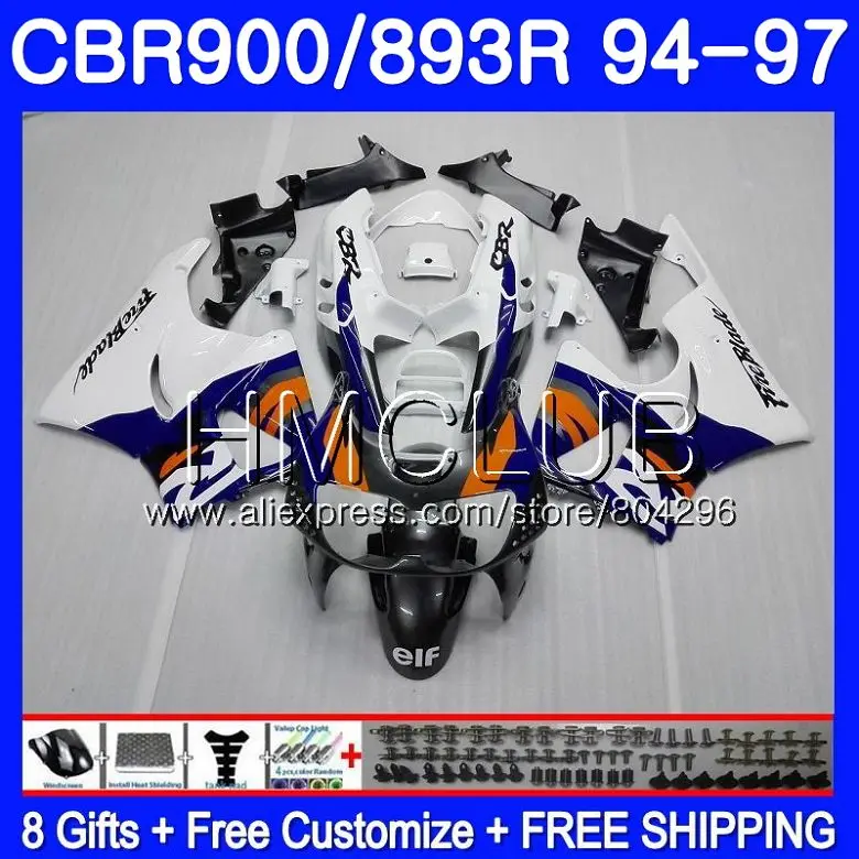 

Body For HONDA CBR 893RR CBR900RR CBR893RR 94 95 96 97 Blue white 95HM22 CBR900 CBR 893 CBR893 RR 1994 1995 1996 1997 Fairing