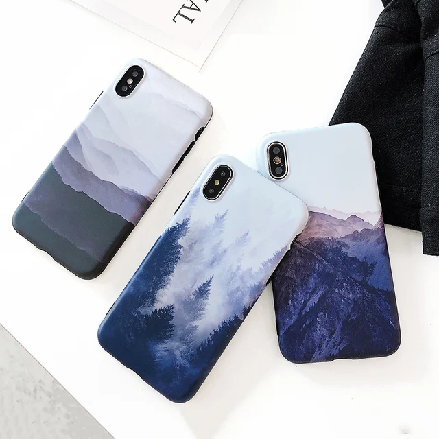Best Offers Landscape scenery painted case for iphone X XR XS XS Max Forest mountain TPU Case For iphone 6 6s 7 8 8plus back cover