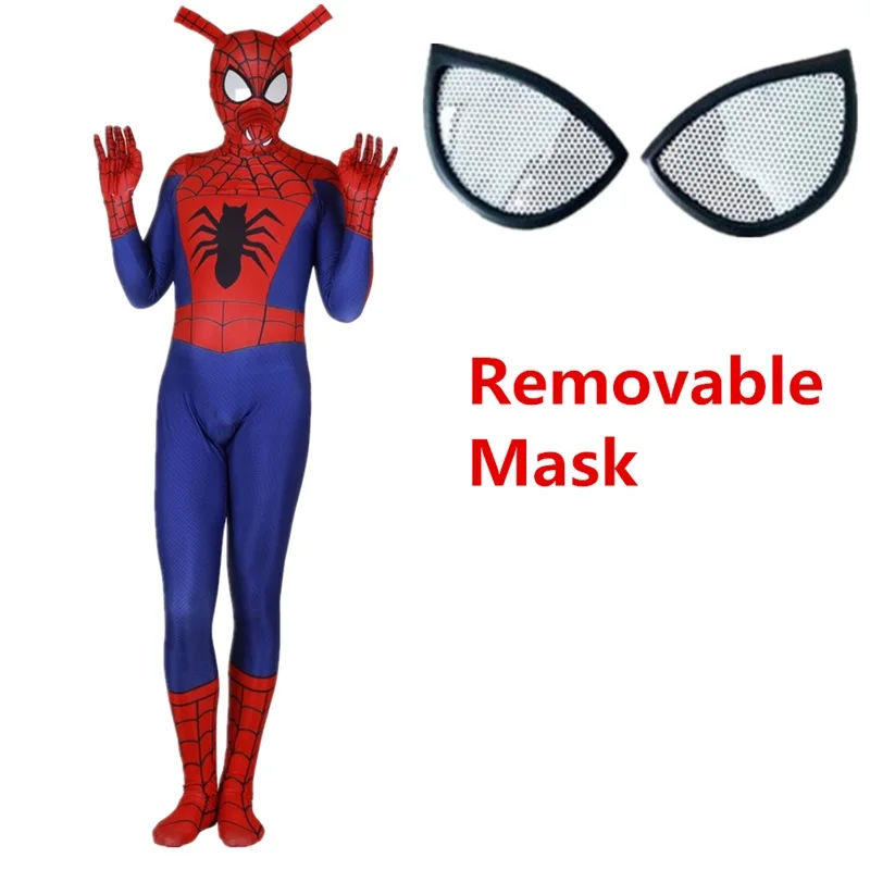 Для взрослых и детей Человек-паук Ham Питер Porker Косплэй костюм зентай, костюм Человека-паука супергероя Боди Комбинезоны для женщин - Цвет: Removable Mask