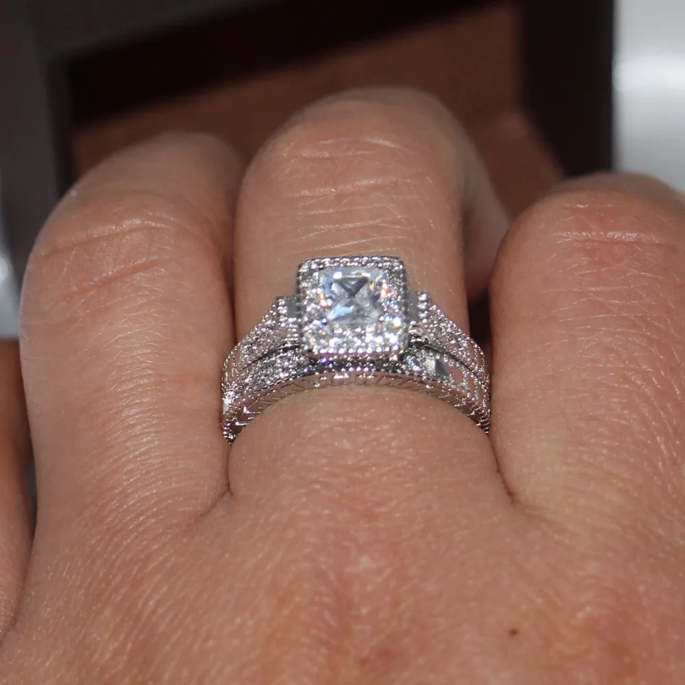 Женское Винтажное кольцо с фианитом 10KT в стиле ретро|ring set|bridal ring setprincess cut |