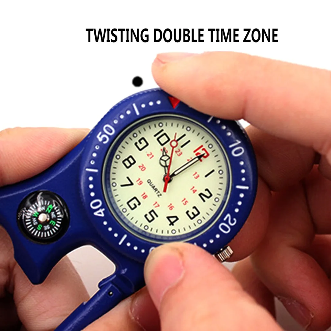 Shellhard Clip-On Carabiner Luminous Face Backpacker FOB Watch With Compass Bottle Opener For Mountaineering sports equipment