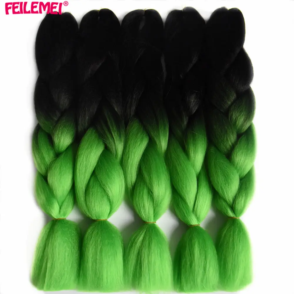 Feilimei Ombre Jumbo плетение волос для наращивания синтетическое японское волокно 24 дюйма 100 г/шт. серый/фиолетовый/синий/красный крючком косы волос