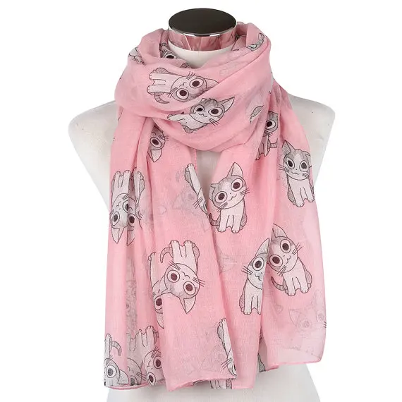 Newest Cute Cat Print Scarf Shawls Women Animal Print Shawls And Scarves Wrap Hijab Free