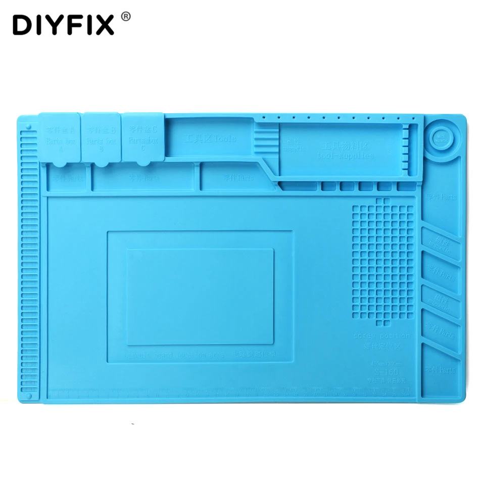 DIYFIX 45x30cm Heat Insulation Silicone Pad Desk Mat Maintenance Platform for BGA Soldering Repair Station with Magnetic Section