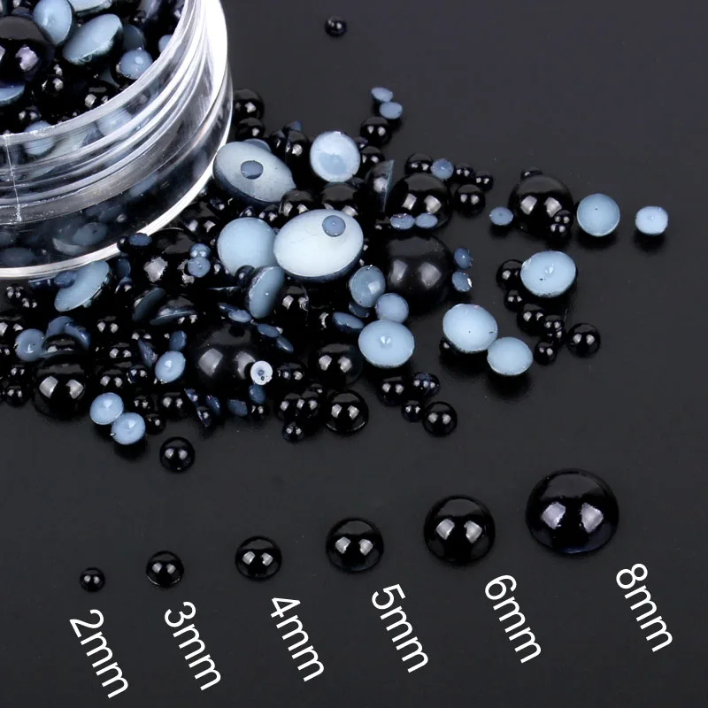 1000pcs/bag colourful round half pearl beads flat back For jewelry making Sewing Plastic ABS Pearl Beads2mm/3mm/4mm/5mm/6mm/8mm - Цвет: black