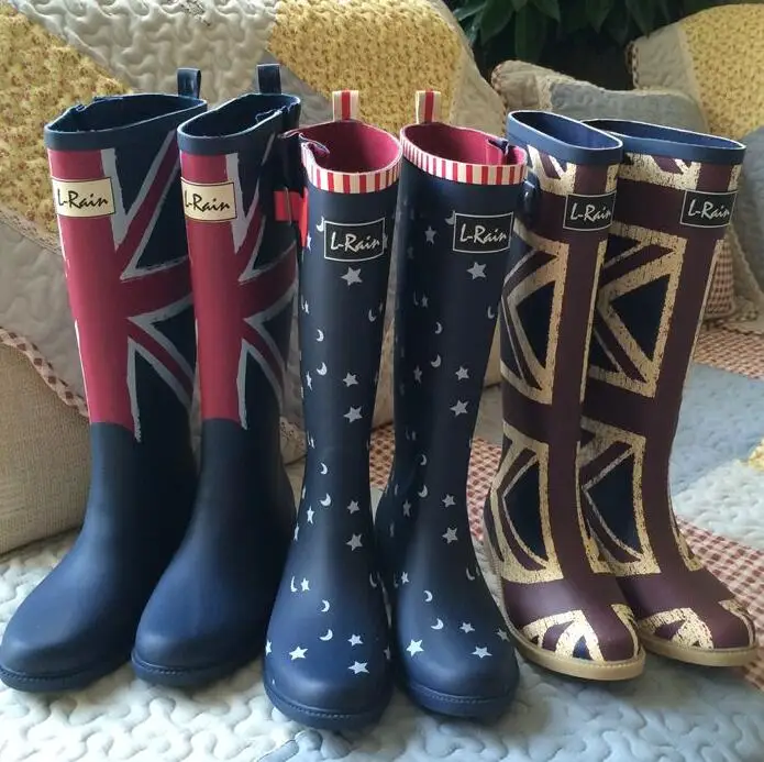 Free shipping Rubber Rain Boots Women Knee High Flag Rainboots Water