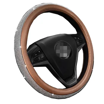 

Rhinestone Car Leather Steering Wheel Covers Cap Steering Wheel Crystal Cover Auto Car Interior Accessories For Women Girls 38cm