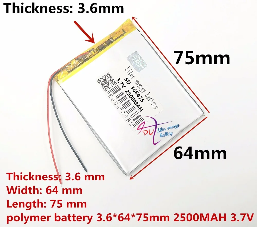 1 шт, 3,7 в, 2500 мАч 366475 полимерный литий-ионный/литий-ионный аккумулятор для планшетных ПК, gps