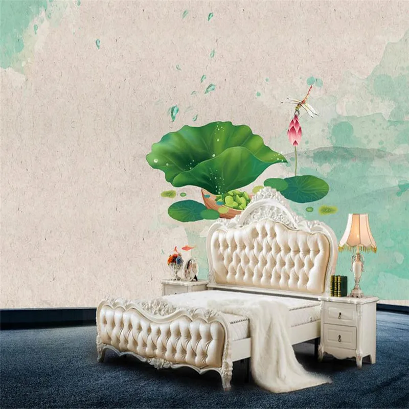 

3d high quality modern custom photo wallpaper for bedroom living room background wall mural watercolor painting lotus wallpaper