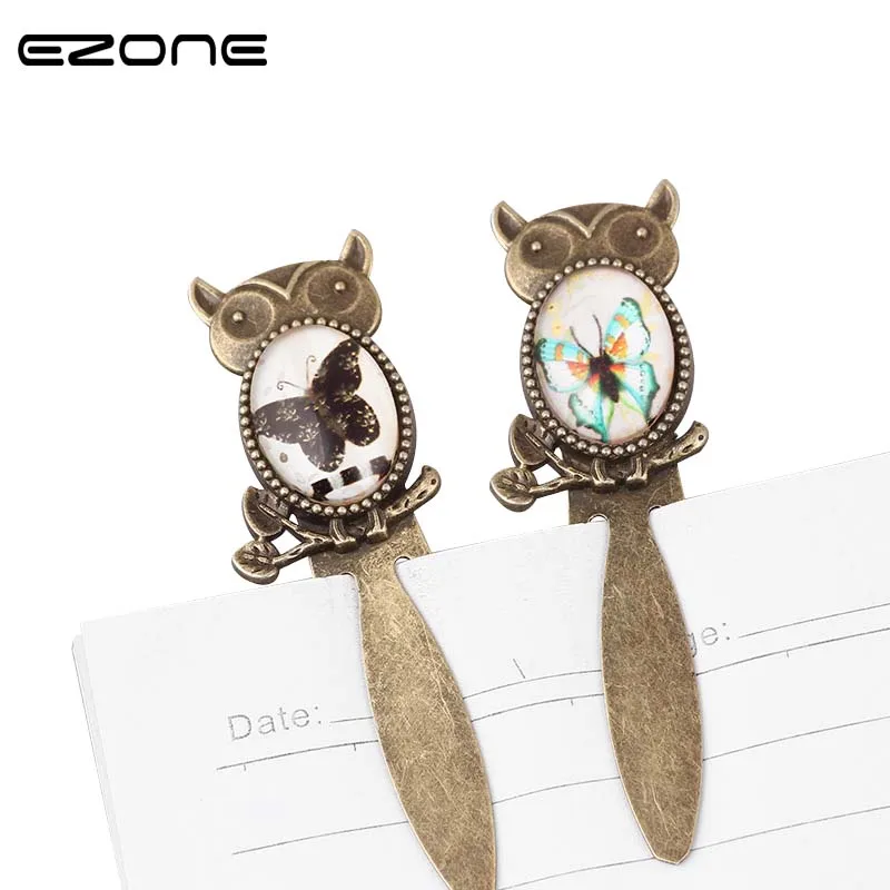 

EZONE 1PC Mini Metal Owl Shape Bookmarker Butterfly Metal Bookmark Vintage Cartoon Book Marker Book Holder Office School Supply
