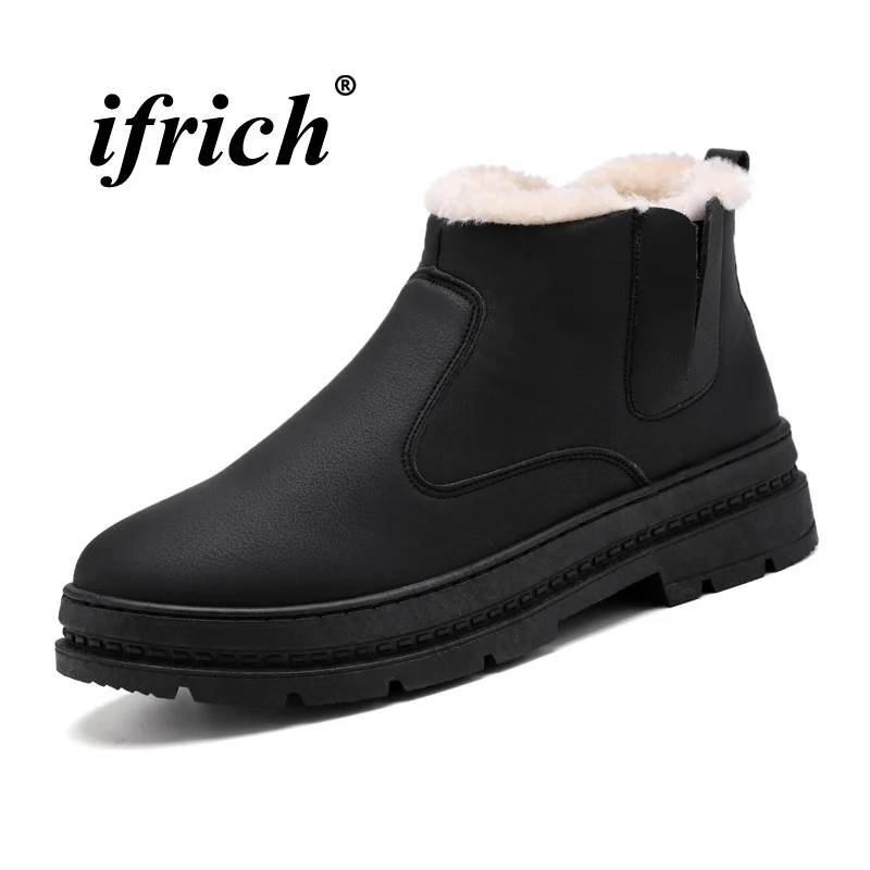 

Winter Men Boots with Fur Anti-Slip Men Snow Boots Khaki Black Mens Thick Sole Shoes Height Increase Young Boy Casual Boots