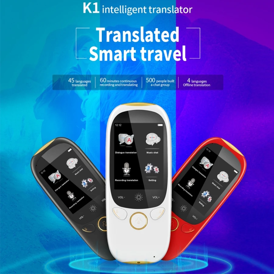 

BOELEO K1 AI Synchronous Voice 45 Multilingual Portable Intelligent Voice Translator 2.0"inch Screen Instant Voice Translator