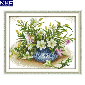 

NKF Fragrant Lilies Pattern Cross Stitching Needlework Cross Stitch Kits for Embroidery Home Decor Cross-stitch Set Embroidery