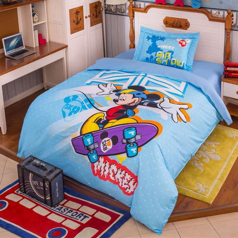 Us 48 09 35 Off Mickey Mouse Bedding Set For Boy S Home Decor Light Blue Character Bed Linen Cotton Quilt Duvet Cover Comforters Twin Queen In