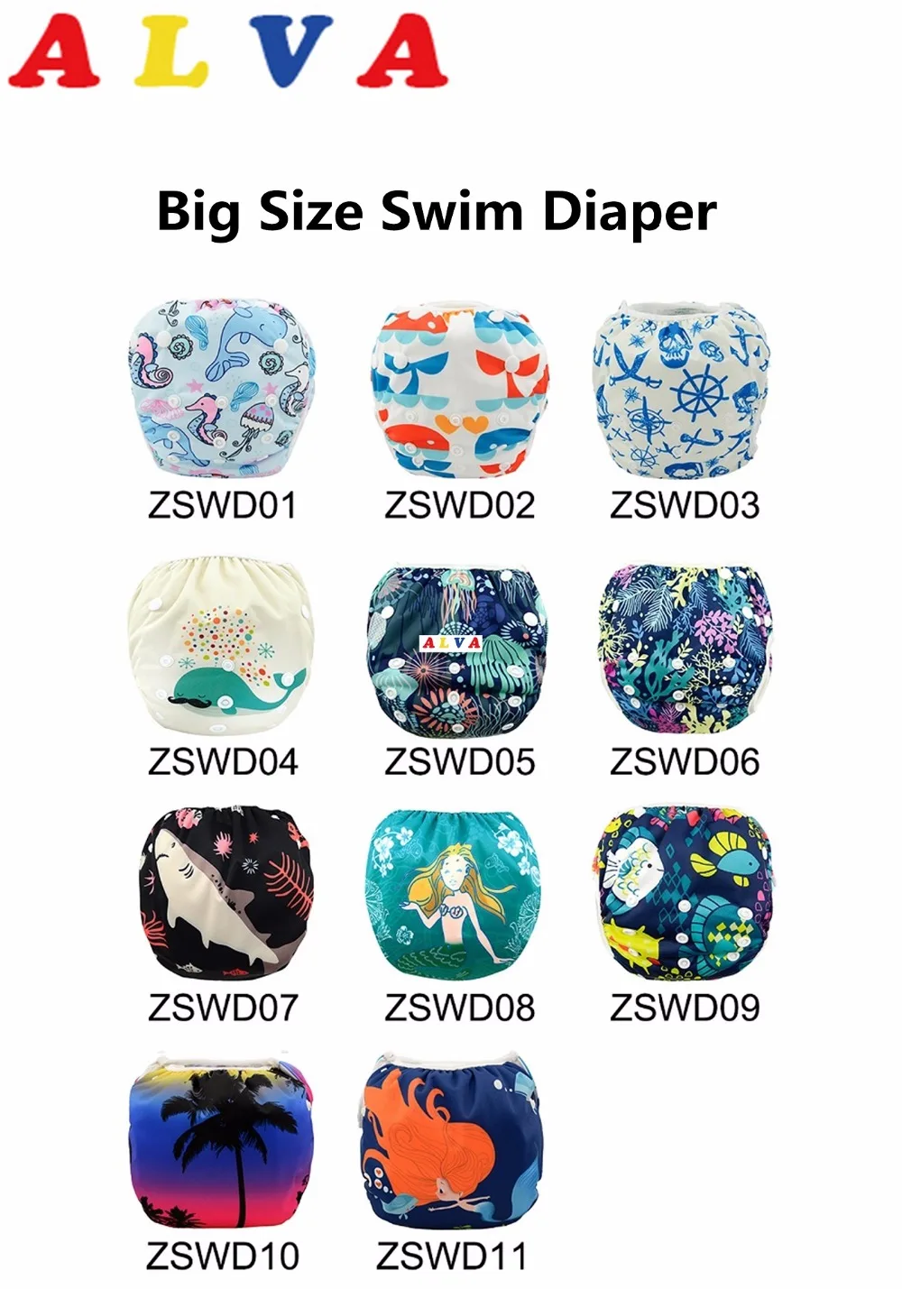 Big Size Swim Nappy Alvababy U Pick Positioned Printed Cool Swim Diaper