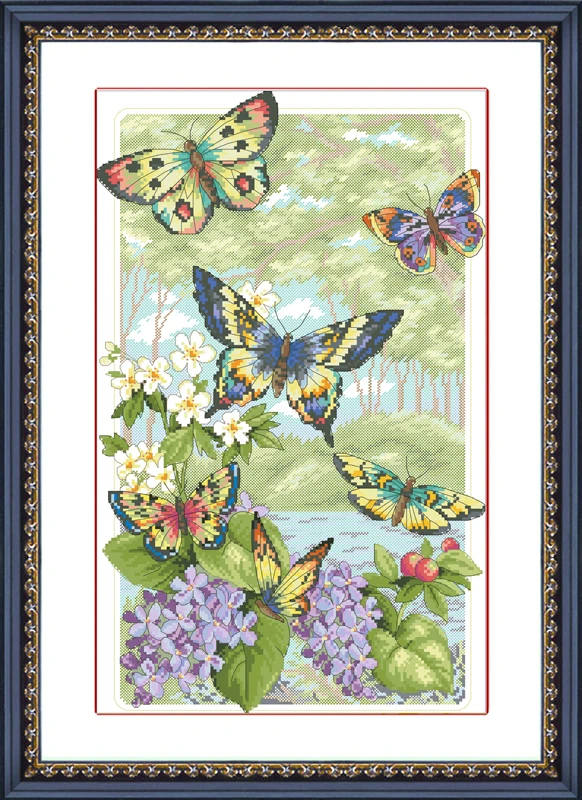 Needlework 11/14ct DIY cross stitch set for full embroidery kit forest butterfly purple flower counted pattern cross-stitch gift | Дом и сад