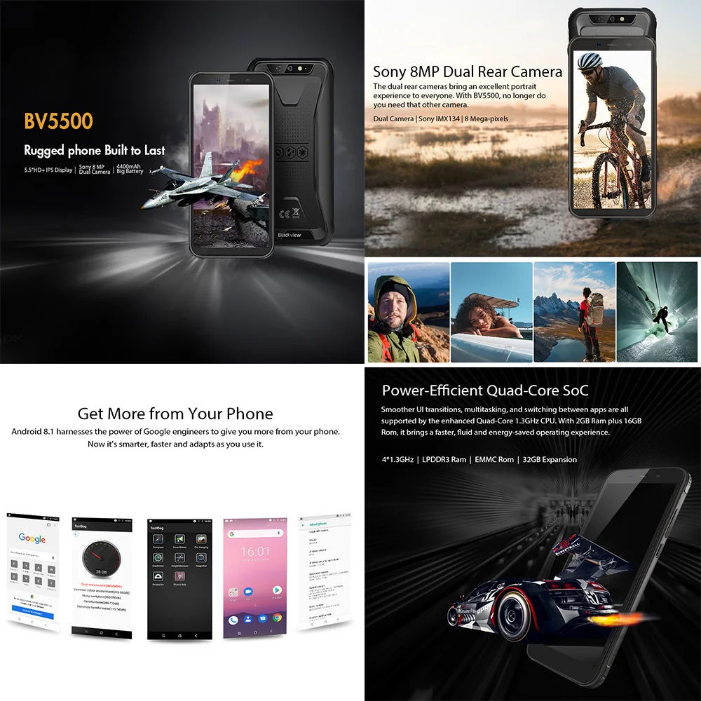  Blackview BV5500 IP68 Waterproof Mobile Phone MTK6580P 2GB+16GB 5.5