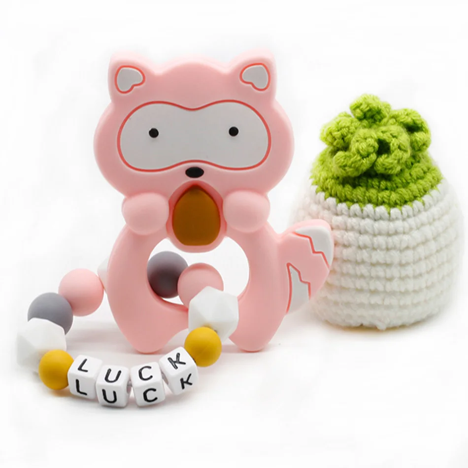 Персональный держатель Бейджа, детский Силиконовый браслет с енотом Соска с зубами, жевательная игрушка, прорезыватель, Детская Подарочная игрушка, Детские зажимы - Цвет: Pink