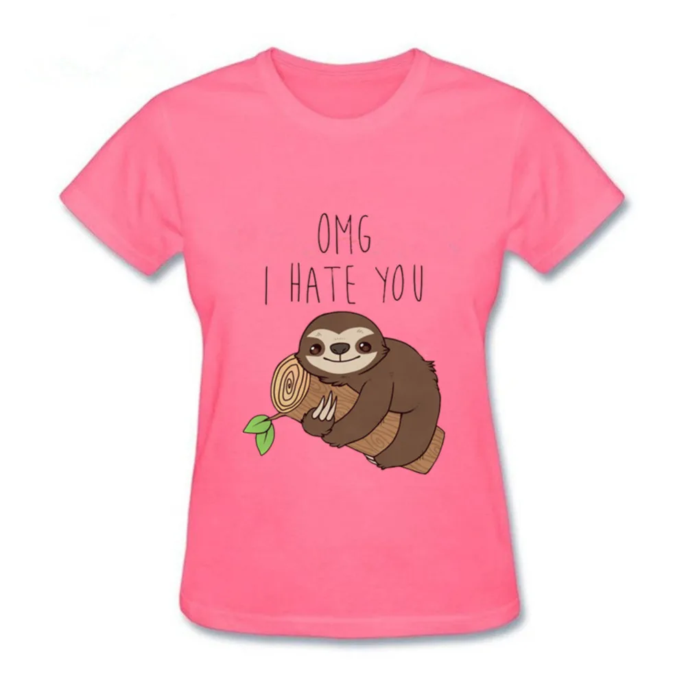 2019 Summer Funny Hate Sloth Women T-Shirt Cartoon Printed T Shirts O-neck Soft Short Sleeve Casual Pink Tops | Женская одежда