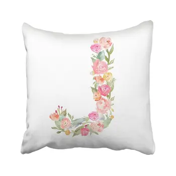 

18X18 Inch Throw Pillow Cover Polyester Colorful Watercolor Letter J Made Of Flowers Alphabet Monogram ated Drop