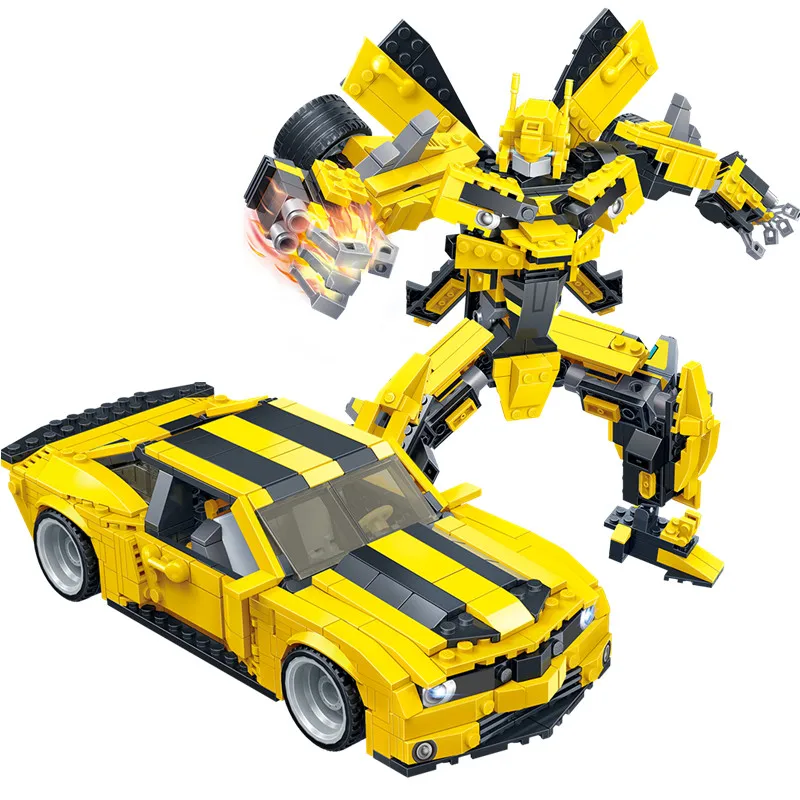 

2 in 1 Transformation Robot Yellow Car Blocks 584pcs Building Blocks Bricks Compatible Legoings City Model Toys For Kids Gifts
