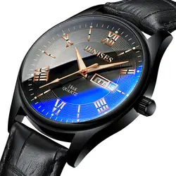 Для мужчин мужские часы производители Круглый кварцевые часы Для мужчин водонепроницаемые кожаным ремешком с тенденцией Аксессуары Часы