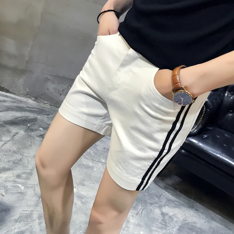 

Side Stripe Denim Short Jeans Fashion Slim Fit Short Pants Men Bermuda Masculino Black White Casual Fashion Slim Fit Shorts