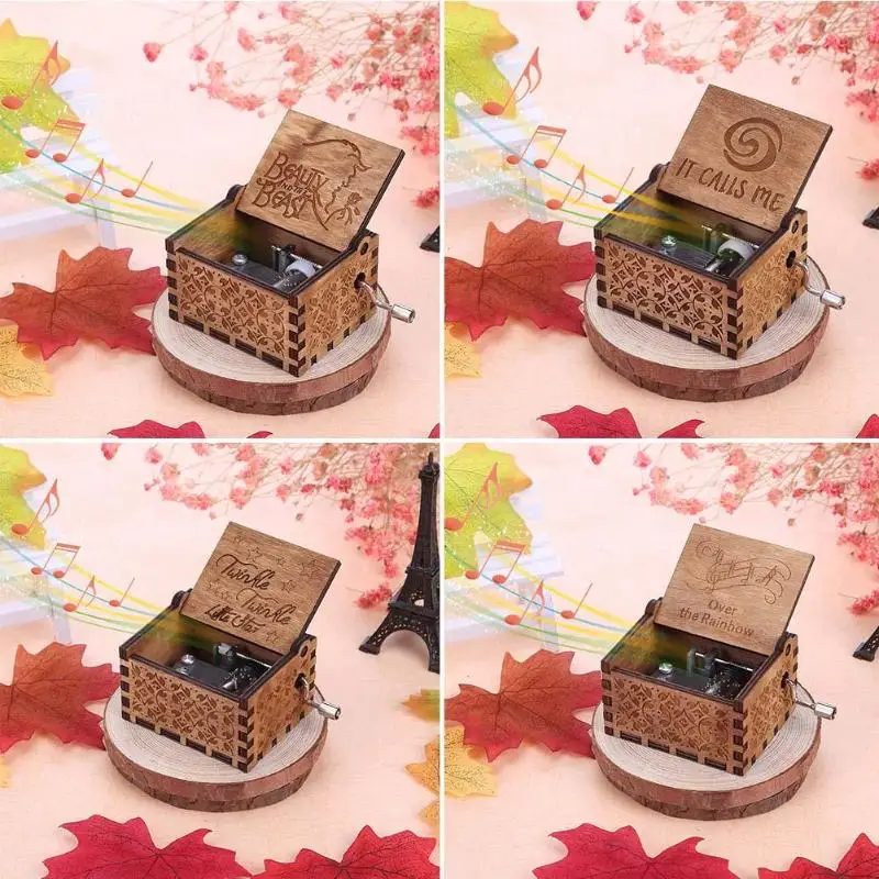 Caja de música de madera pequeña estrella mano manivela tema caja de música para niños regalos de cumpleaños caja de artesanía tallada antigua Caja de música de madera pequeña estrella mano manivela tema caja de música para niños regalos de cumpleaños caja de artesanía tallada antigua
