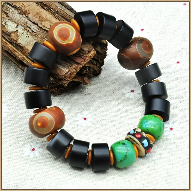 Yumten Natural Agate Tibetan Eyes Dzi Beads Bracelets Black Yumten Natural Agate Tibetan Eyes Dzi Beads Bracelets Black Bracelet Crystal Turquoise Buddhist Prayer