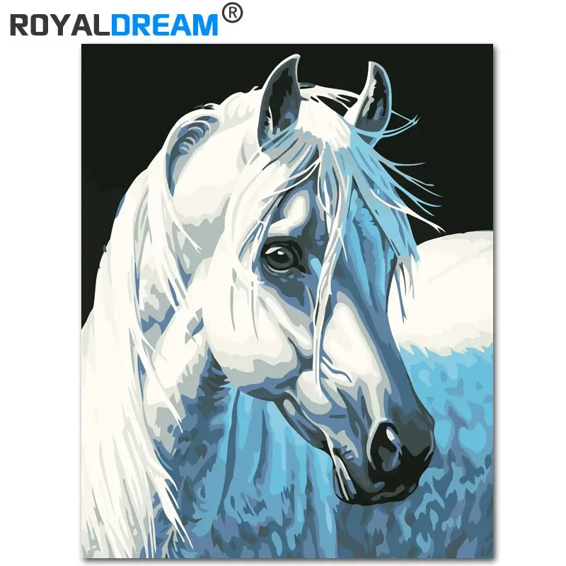 ROYALDREAM White Horse DIY Painting By Numbers Kits Coloring Paint By
