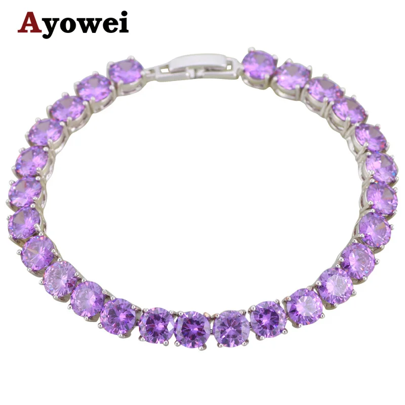 

Ayowei Hot Sell in My Store for Women Party Gift Romantic Purple Zircon Charm Bracelets Silver Fashion Jewelry TB1126A