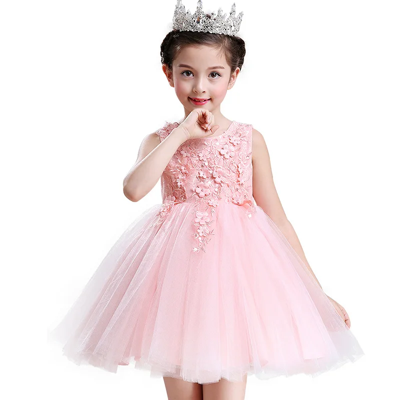2 12Yrs Girls Pink Lace Dress Baby Girls Wedding Party