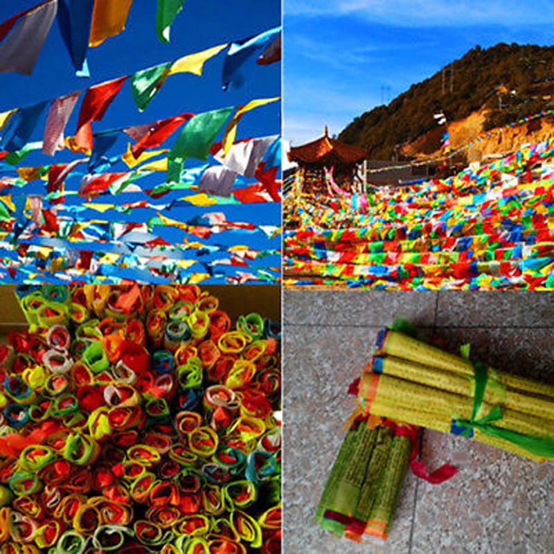 

27x15cm 1 Set 20pcs Tibetan Buddhist Prayer Flags 5 Different Colors Fabric Craft Polyester Tibet Style Decorative Flag