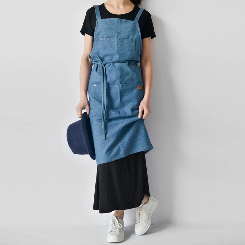 

Adjustable Denim Apron Bib With Pockets Unisex Gardener Waiter Serving Aprons Sleeveless Household Cleaning Tools