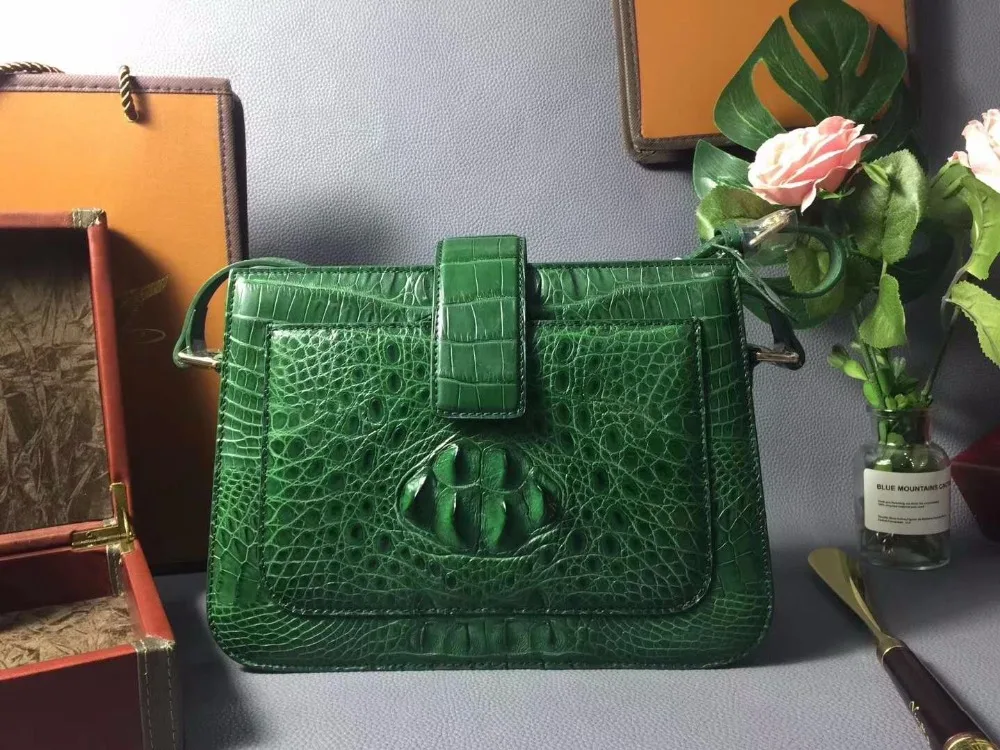 Femmes Peau Shouder véritable Body 100 Crocoidle En Sac De Réel Cuir Bracelet Orange Blanc Messenger Main Cross À Crocodile Vert pxWxAng