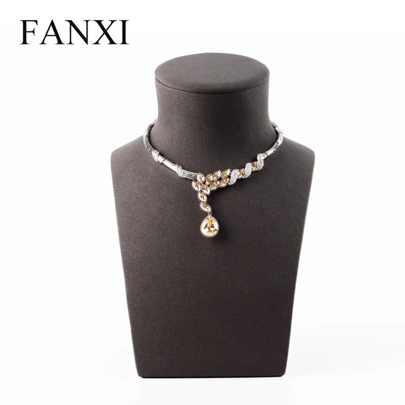 

FANXI Free Shipping Vintage Resin Pendant Necklace Display Bust Coffee Microfiber Jewellery Stand Mannequin Window Exhibitor