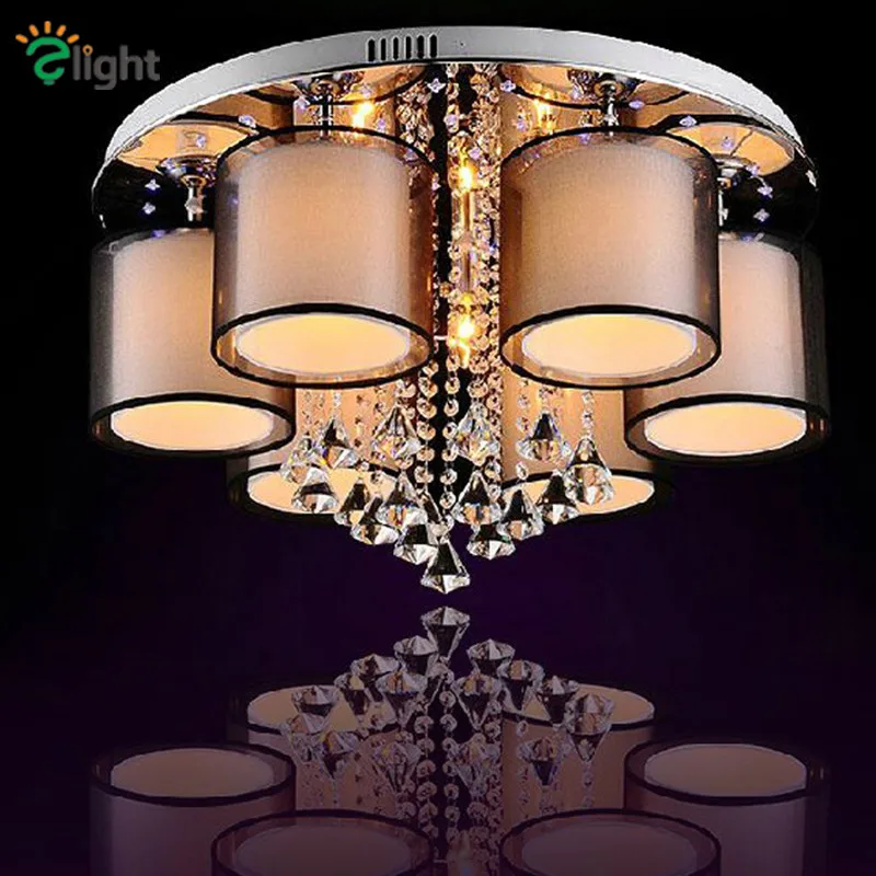 

Modern Lustre De Cristal Remote Control Round Dimmable Chandelier Led Fabric Acrylic Double Shades Chandelier For Living Room